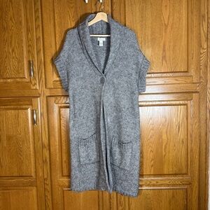 Tweeds Alpaca Blend Shawl Collar Sweater Sleeveless Duster Gray 2X Cozy Layering